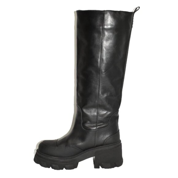 New! GANNI Leather Knee High Tubular Platform Boot Black Size 10 US 40 EU DD393A - Picture 2 of 8